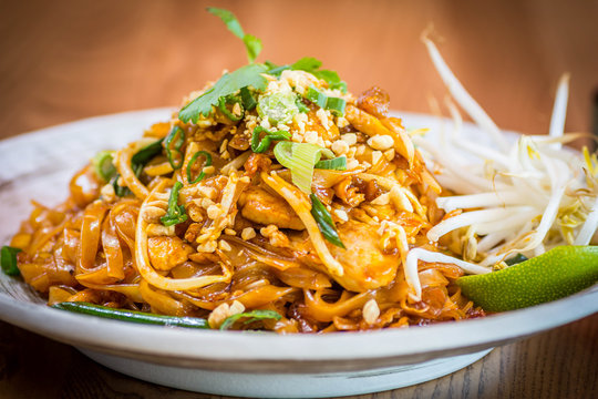 Thai food with Pad Thai green curry tom yum and mango sticky rice
